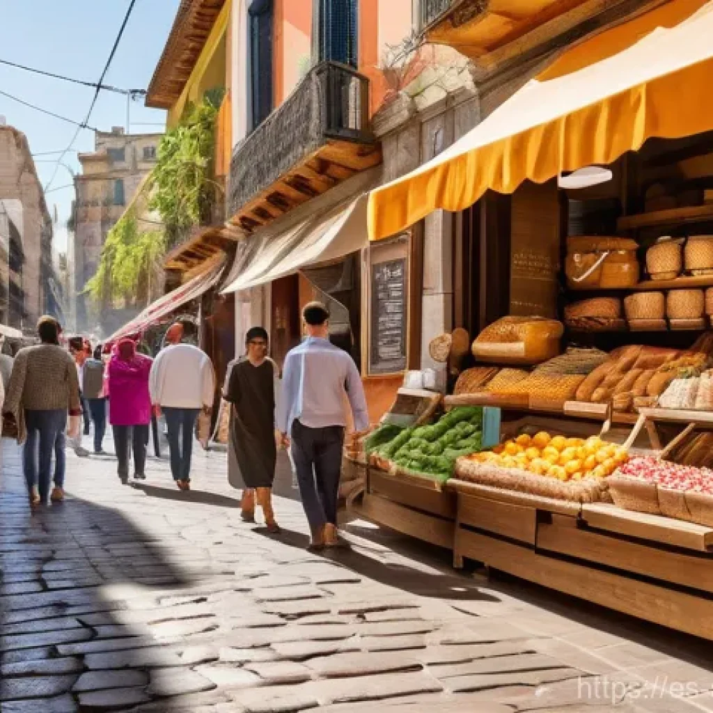 서비스화의 지속 가능성 분석 - **Image Prompt 1: Thriving Local-Global Synergy**
    "A vibrant, bustling street market scene in a ...
