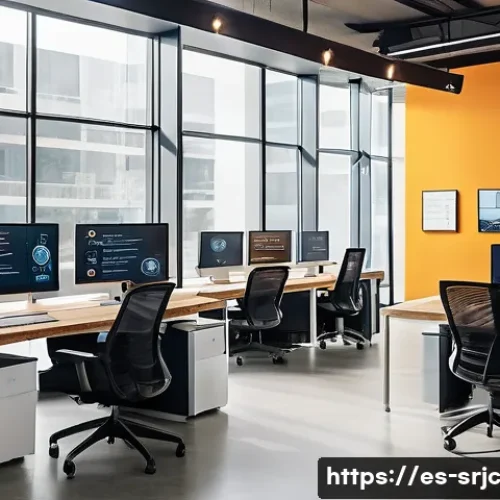 Home 27 서비스화에 성공한 글로벌 기업들 - A modern digital office environment showcasing a diverse team of Latin American professionals collab...