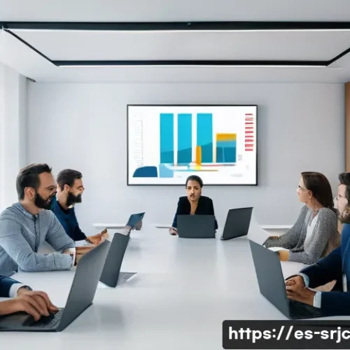 Home 26 서비스화 전환에서의 실패 사례 분석 - A modern corporate office scene in Spain featuring a diverse team of professionals engaged in a digi...