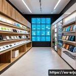 Home 19 제품 서비스화의 고객 만족도 향상 - A modern, stylish tech store interior in a vibrant Spanish city setting, showcasing personalized tec...